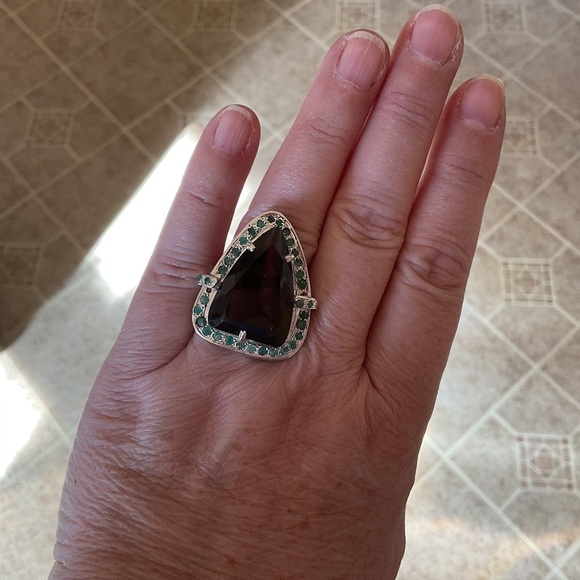 NWOT STERLING SILVER 925 Smoky Topaz/Emerald Ring Size US 7.5 - Picture 6 of 11